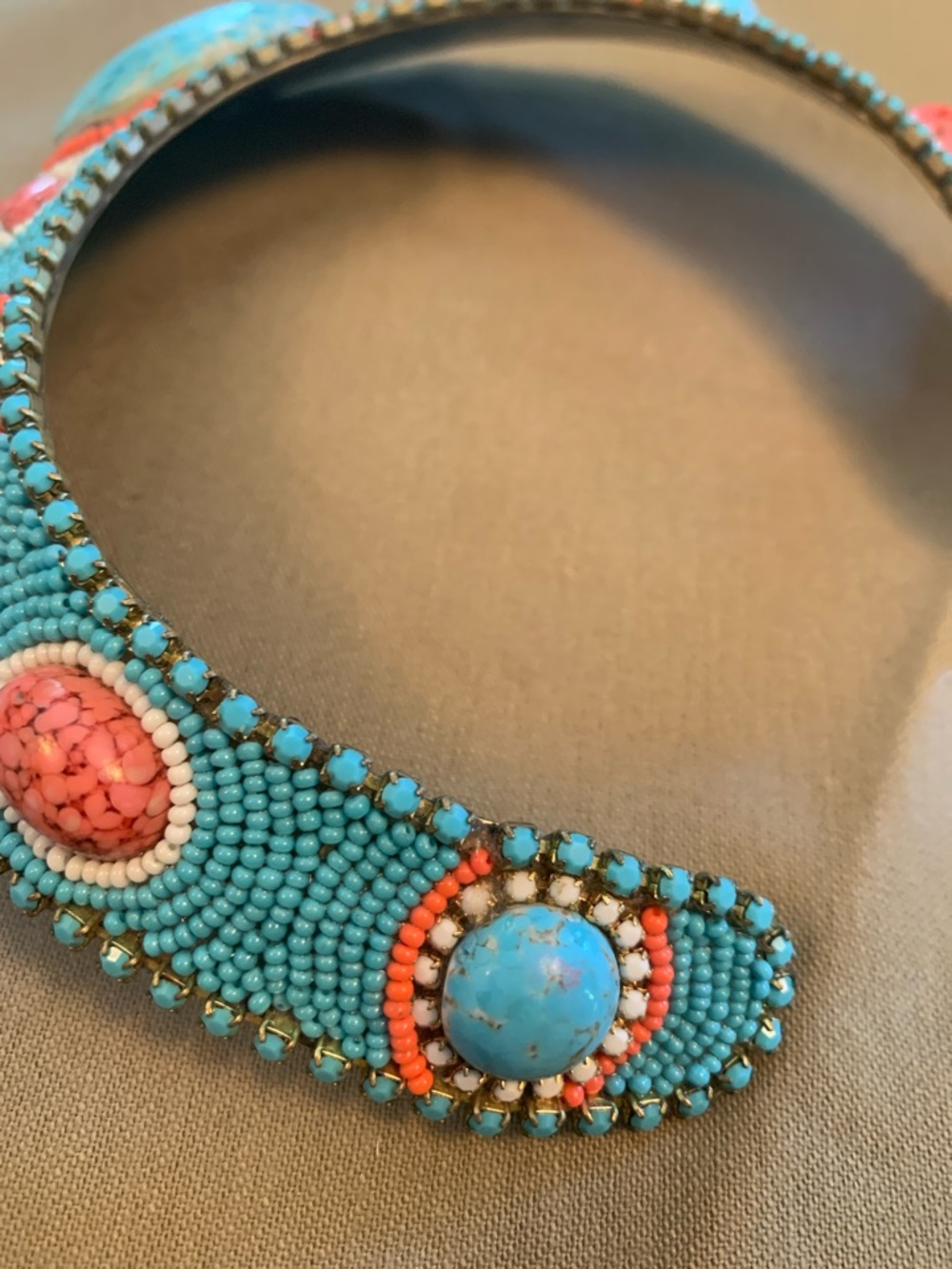 Turquoise and Coral Beaded Statement Collar Necklace - Picture 11 of 12
